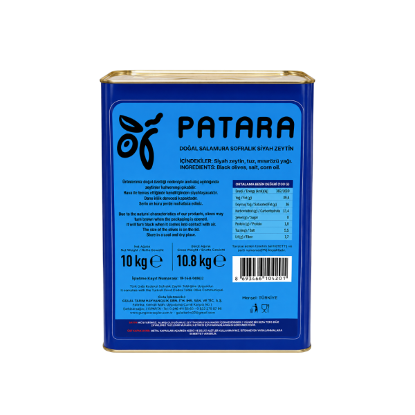 PATARA SİYAH ZEYTİN 201-230 YAĞLI SELE 10 KG
